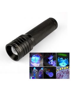 Tank007 UV-Taschenlampe mit violettem Licht zum Drehen, Zoomen, 395 nm, UV-Taschenlampe (1 x 18650 oder 3 x AAA-Batterien)