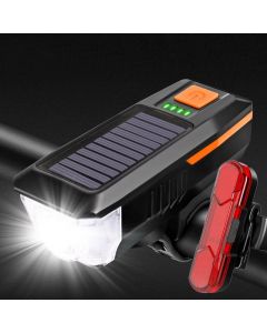 Solar Fahrradlicht wasserdichtes Frontlicht mit Hupe USB wiederaufladbare Sicherheitswarnung Fahrrad Rücklicht